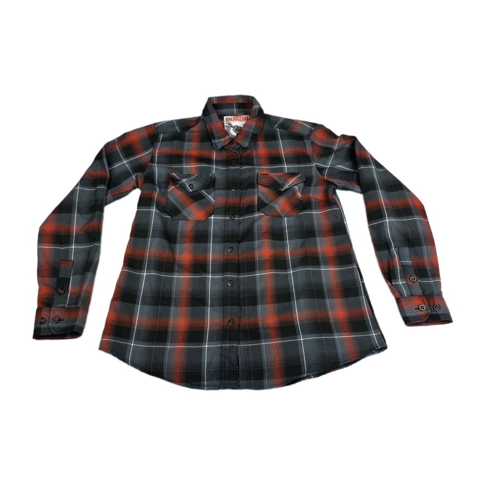 Dixxon Resist Flannel Womens Size Large Red Black Plaid Long Sleeve Top